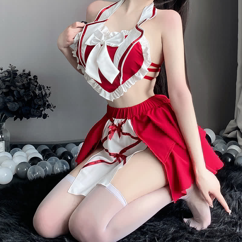 Sexy Backless Bow Maid Lingerie Set