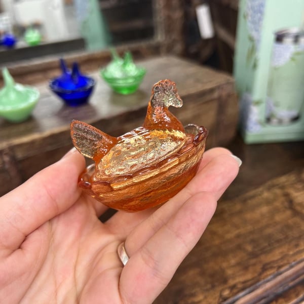 Covered Mini Glass Hens on Nests