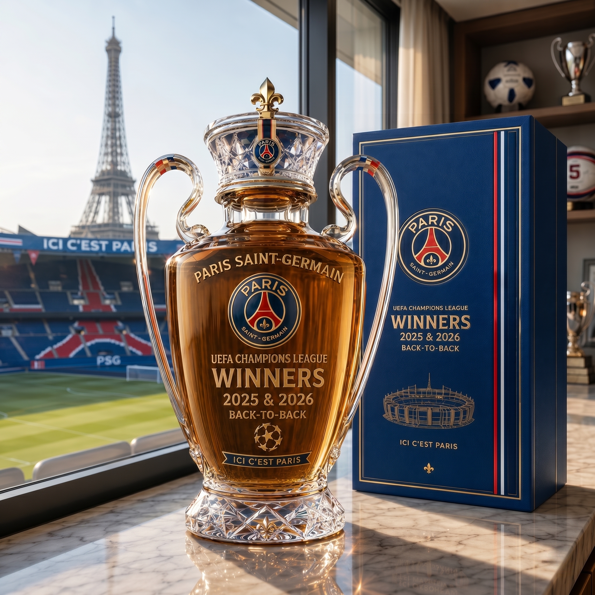 Paris Saint-Germain Back To Back Champions Trophy Whisky Bottle