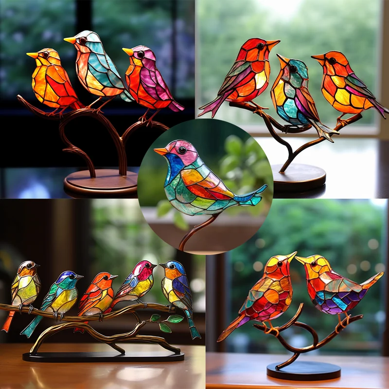 🌈Stained Glass Birds on Branch Desktop