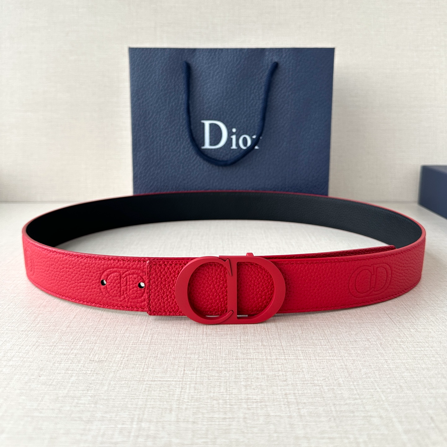 Dior embossed top layer leather belt 3.5CM wide