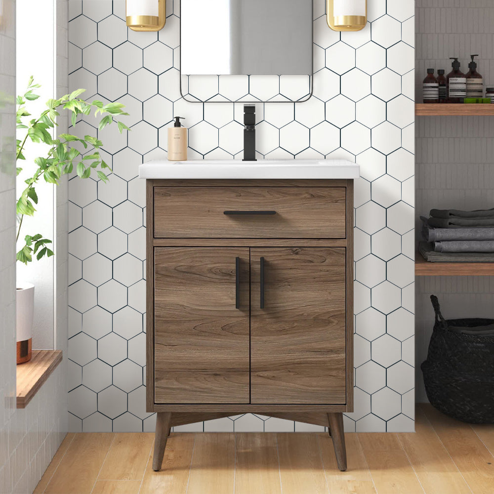 White Hexagon Peel and Stick Vinyl Floor Tile Sticker