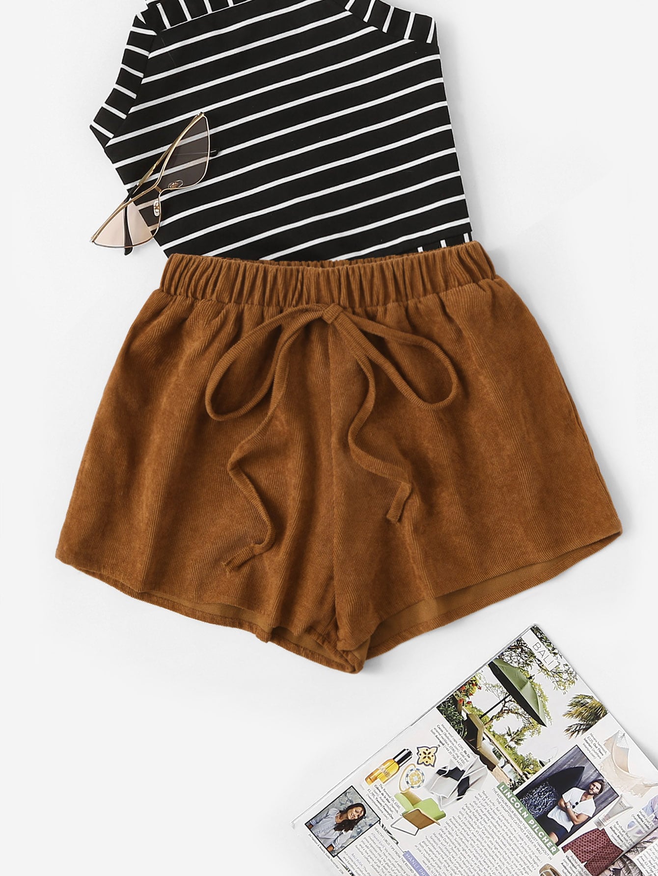 Drawstring Waist Corduroy Shorts
