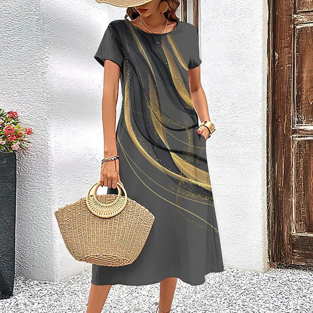 Casual Fashion Simple Line Pattern Top with Elegant A-Line Skirt