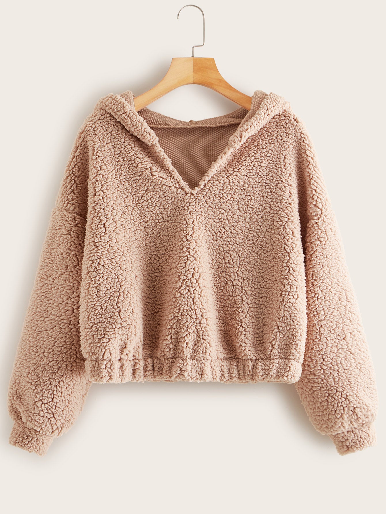 Drop Shoulder Hooded Teddy Sweatshirt