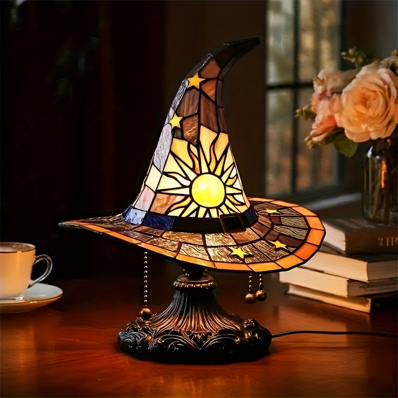 💥ON SALE💥- 🍂🧙‍♀️ Autumn Stained Glass Witch Hat Lamp ✨🕯️