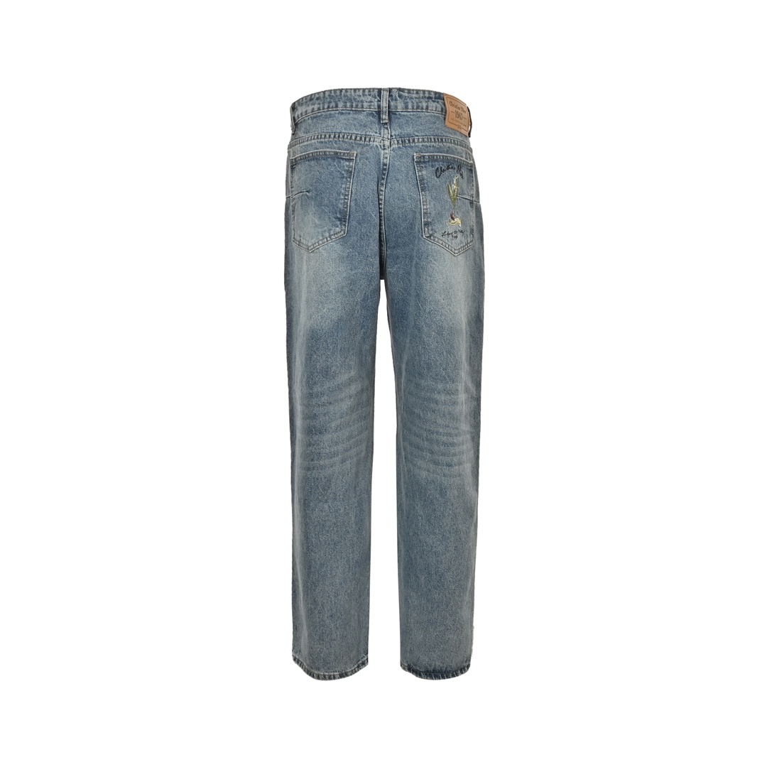 Dior 24Fw floral embroidered lettering washed jeans