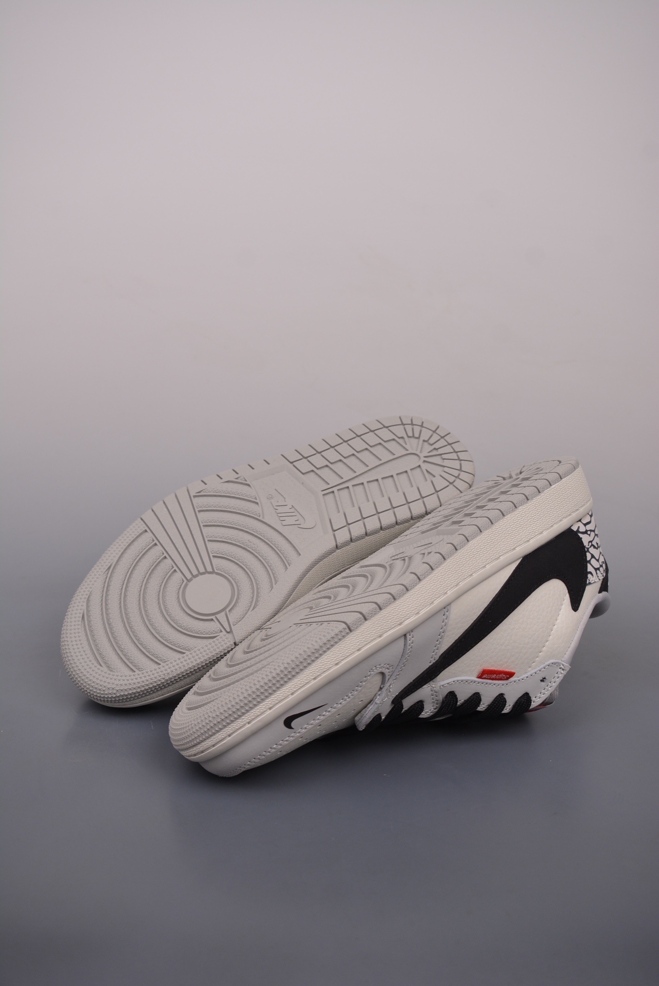Supreme x Nike By You Air Jordan 1 Low OG Grey, Beige, White and Black Cracked
