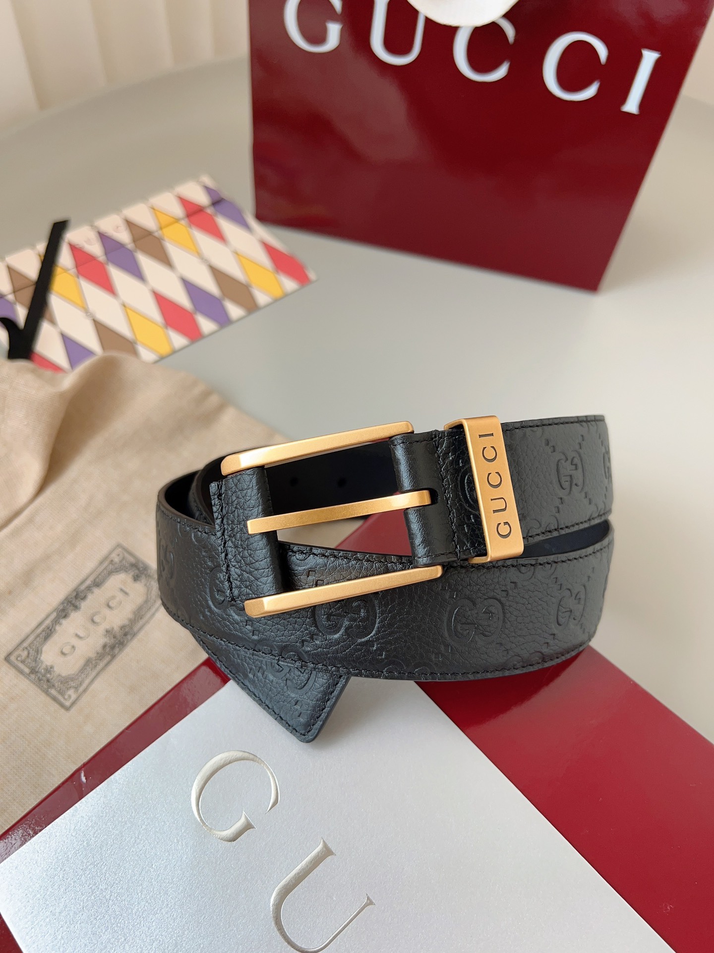Gucci pin buckle printed leather belt 3.5cm wide
