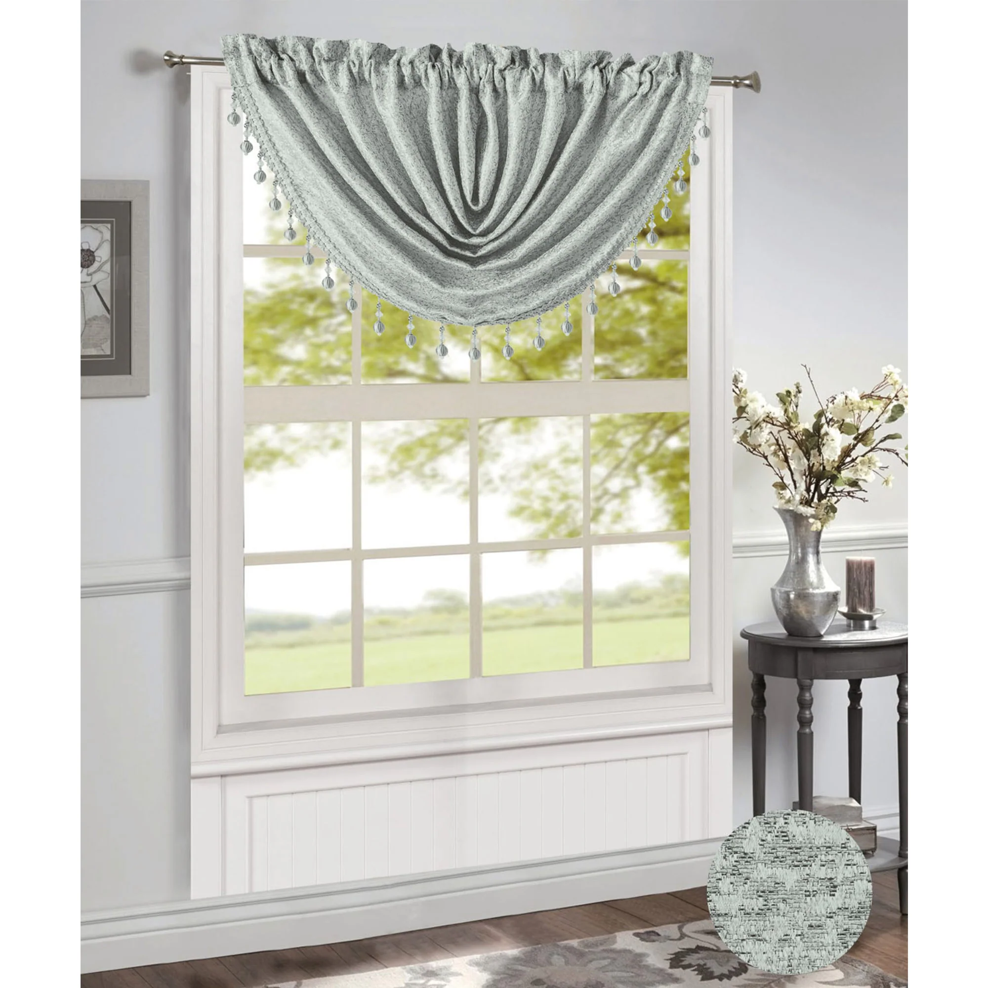 Norah Jacquard Rod Pocket Window Panel and Valance Treatments, All Sold Separately