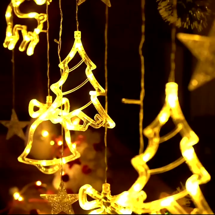 💥ON SALE💥11.5FT Christmas Hanging Lights with Reindeer, Tree & Star Ornaments, Remote Control, Waterproof 🎄✨