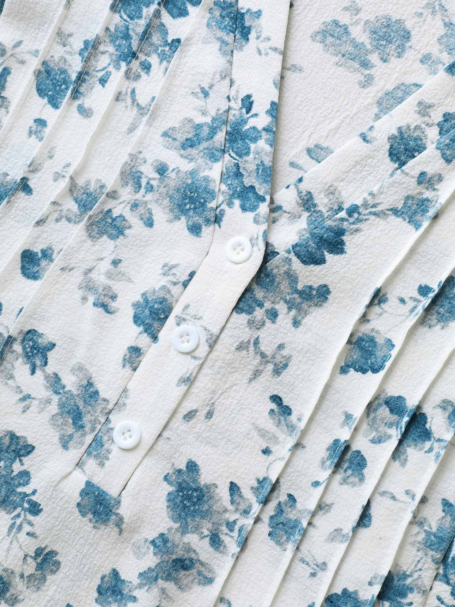 Floral Toothpick Pleat Sheer Blouse