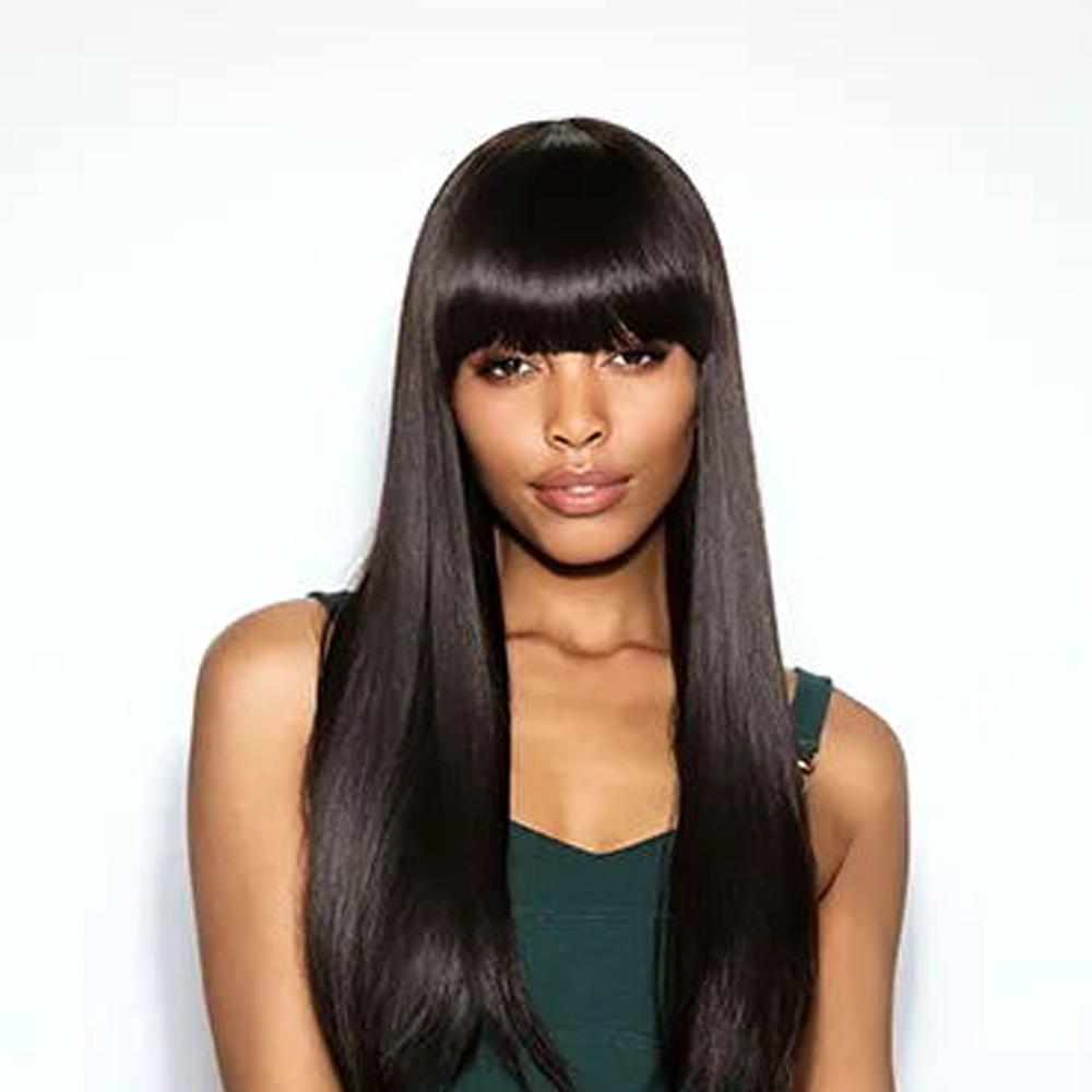 Luna 026 Afro American Long Straight Synthetic Wig with Bangs 24 inch