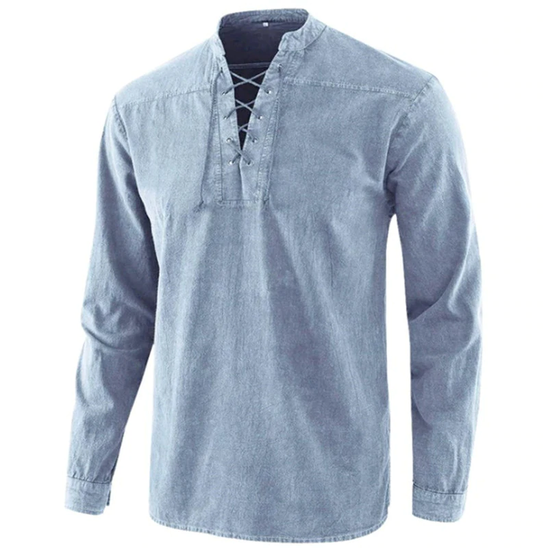Solidny kolor vintage lace-up stand collar luźny casual