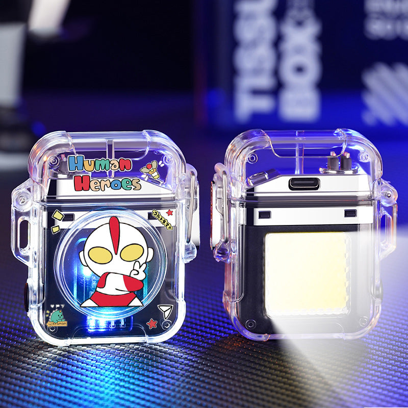 Cute Cartoon Clear Case Illuminated Dual Arc Rechargeable Lighter