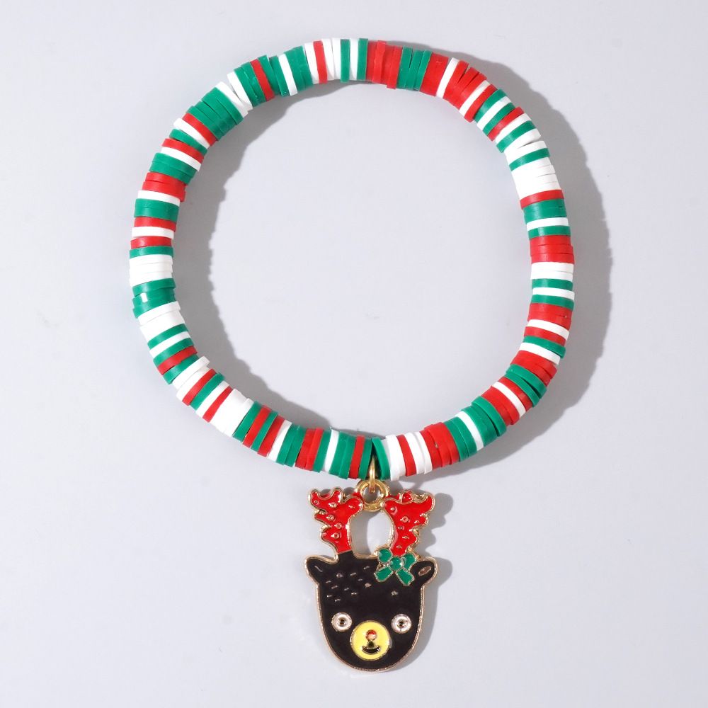 Christmas hand colored polymer clay beaded bracelet set gift