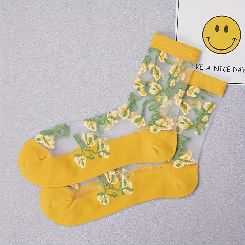 ( Last Day Promotions-50% OFF) 5pairs/Set Floral Embroidery Lace Ankle Socks--Size Fit ALL Ldies and Girls