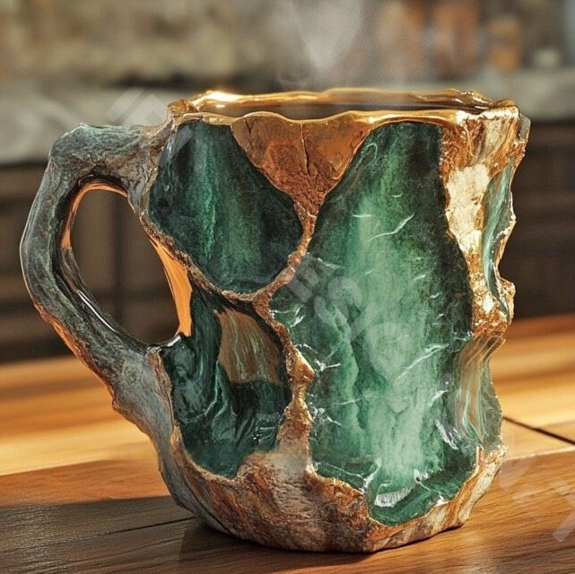 Mineral crystal coffee cup, creative design mug, luxurious decorative handicraft resin water cup.
