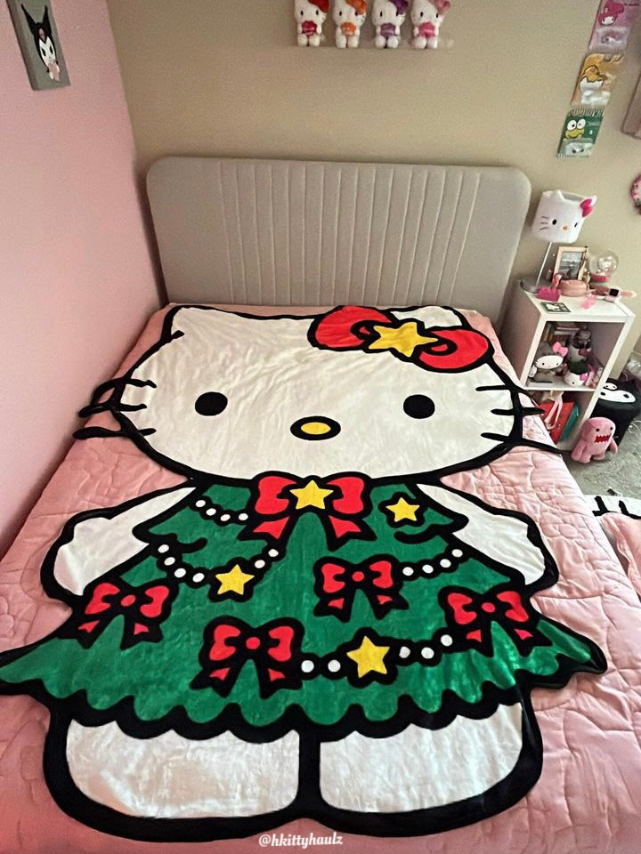 KT Shape Christmas Blanket Flannel Throw Blanket Cute Blanket Lightweight Soft Cozy for Bed Kids Adult Womens Gifts for Christmas |Thicker Version