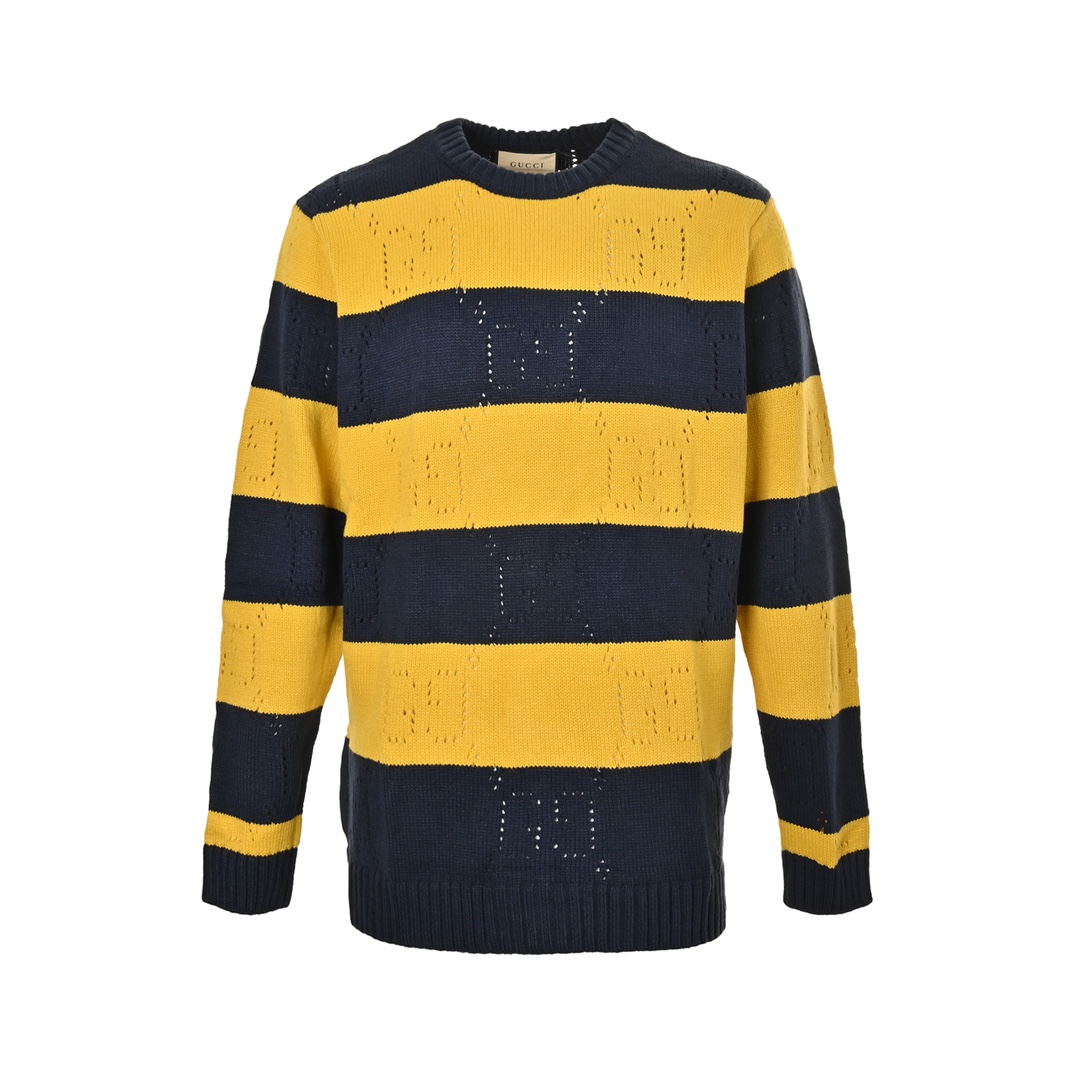Gucci 24Fw Double G hollow contrast striped sweater