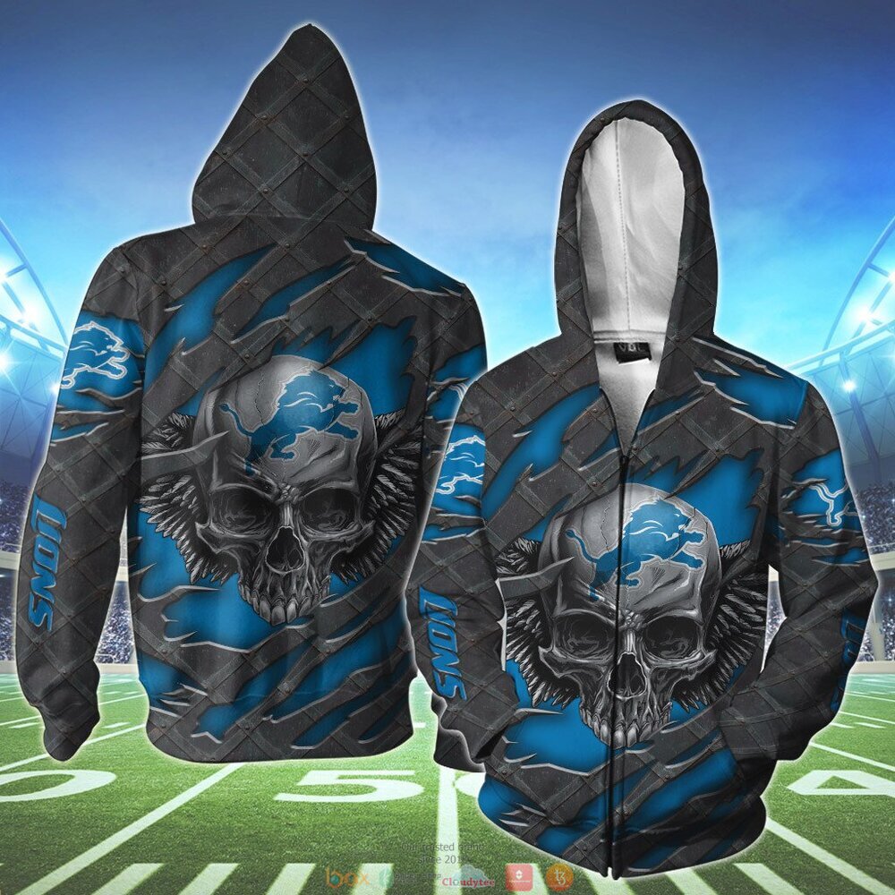 DETROIT LIONS WINGS SKULL 3D HOODIE