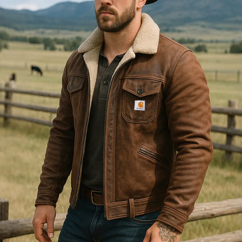 Men's Vintage Brown Suede Leather Jacket With Sherpa Lining