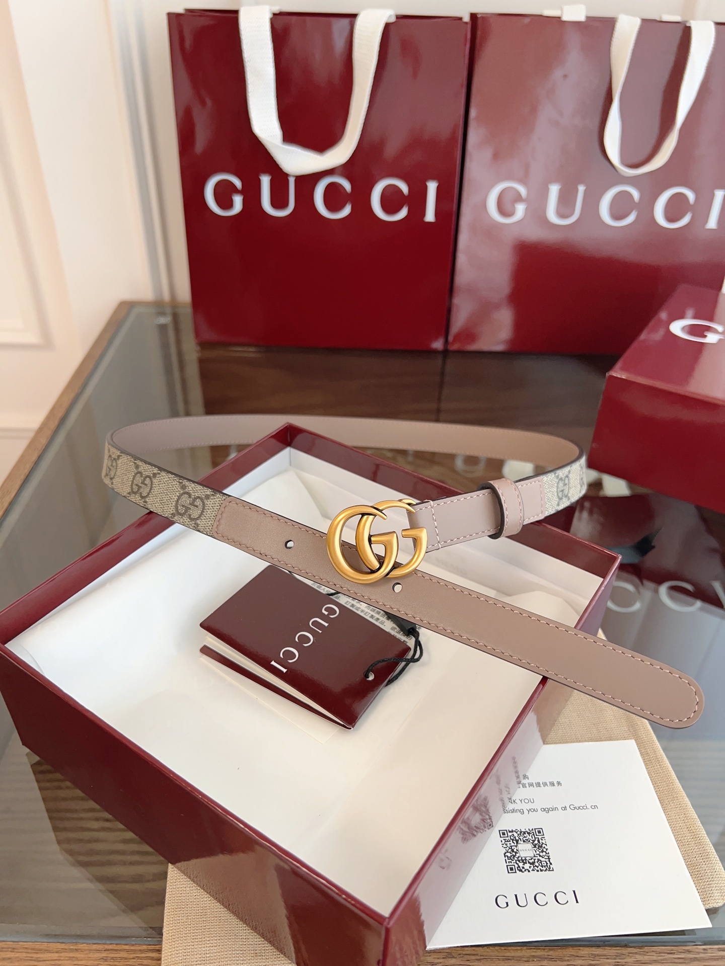 Gucci Double G steel buckle women's cowhide double-sided belt width 2.0cm