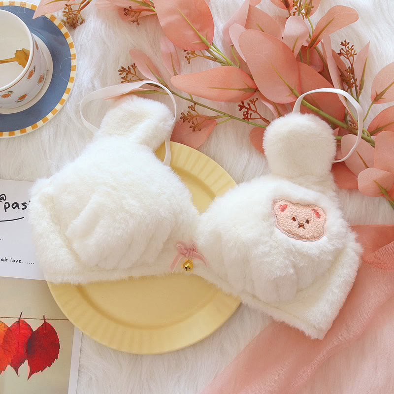 Kawaii Bear Embroidery Plush Lingerie Set