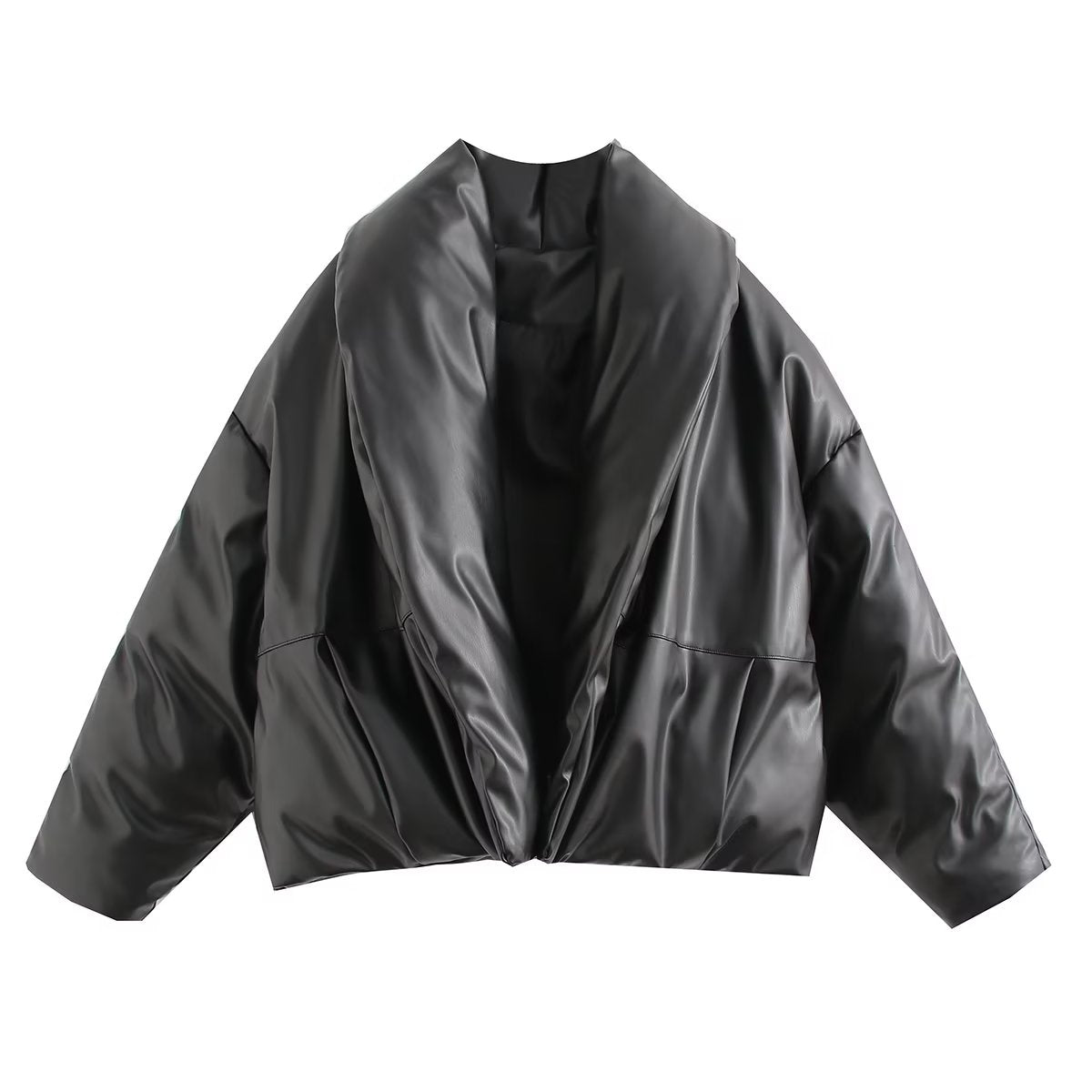 Winter Women Cotton Clothes Coat Short Stand up Collar Slim Fit Faux Leather Shirt Light Warm
