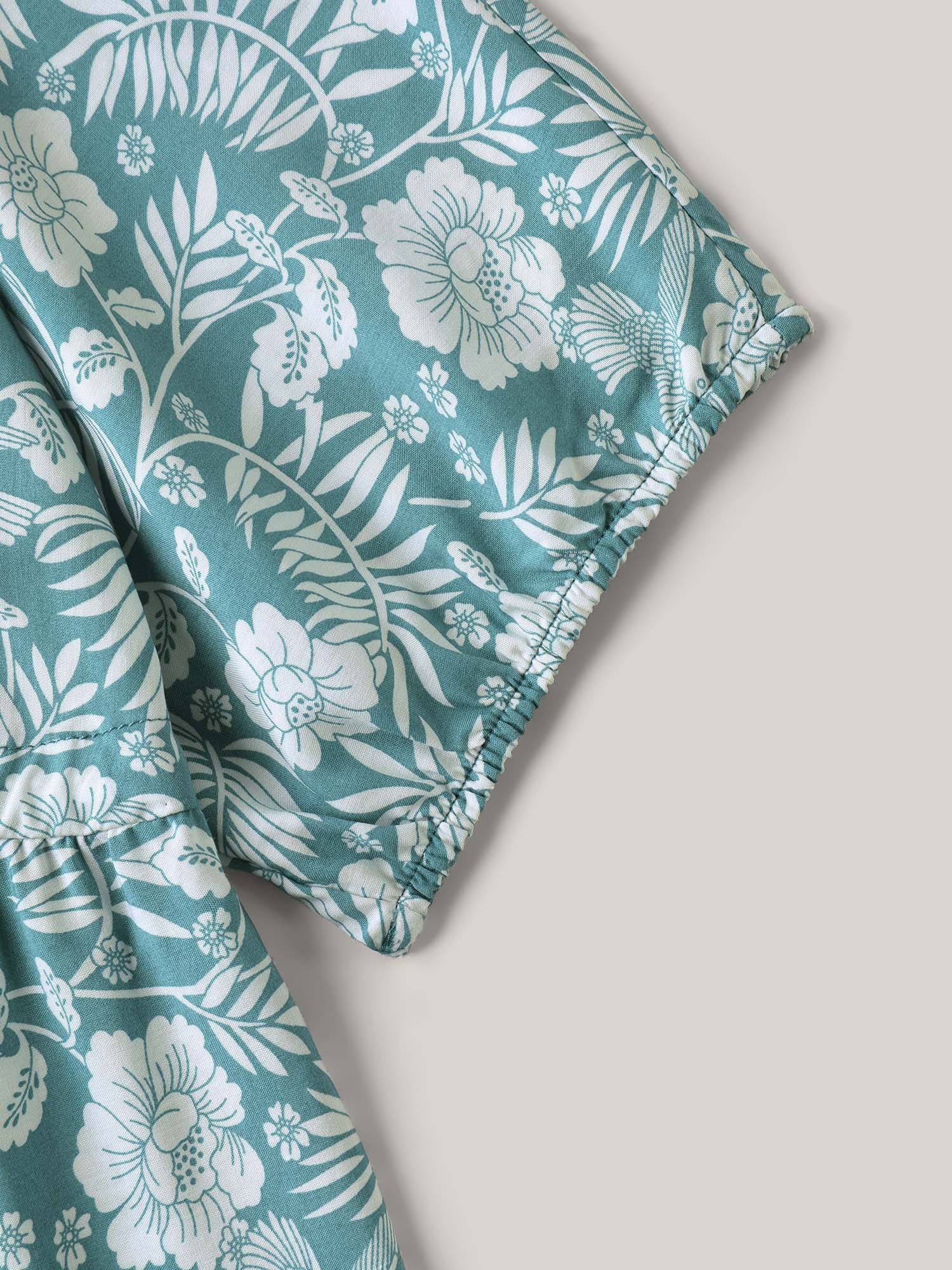 Floral Print Surplice Neck Waist-Cinched Shirt