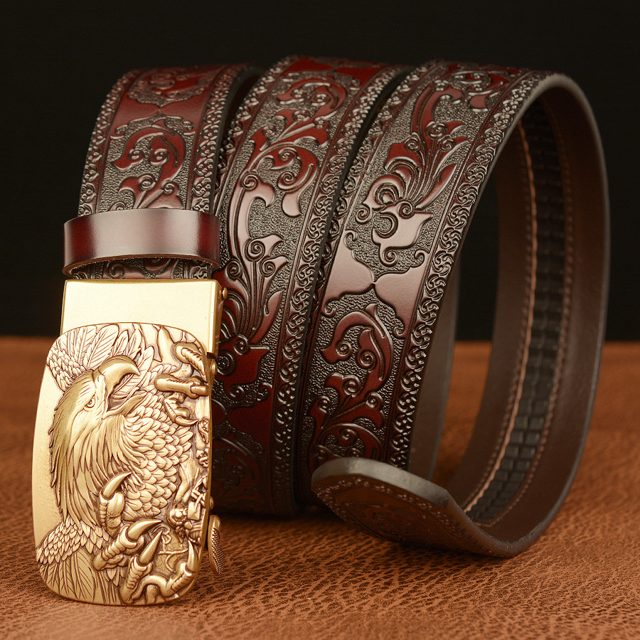 Bald Eagle Cowboy Leather 3D Manual Engraved Belt