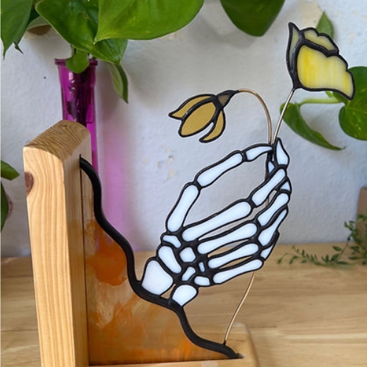 Funny Window Corner Decor - Skelly Hand Suncatcher