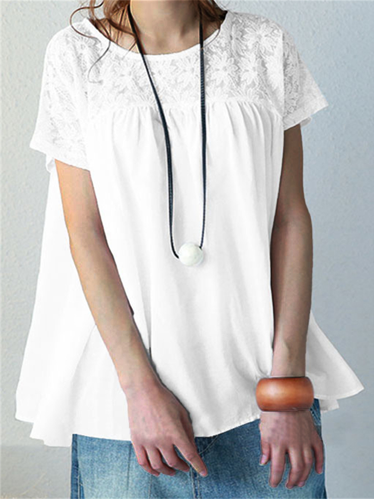 Lace Patchwork Pleated A Line Tunic