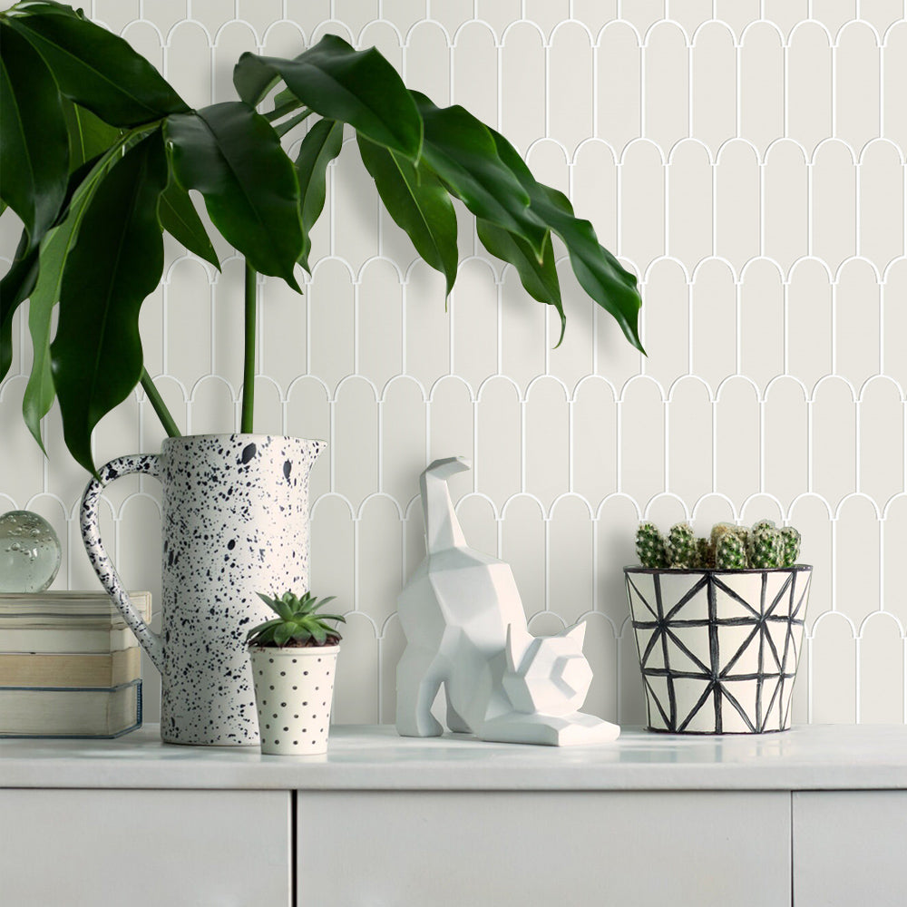 Beige Fish Scale Backsplash Peel and Stick Tile - Thicker Design
