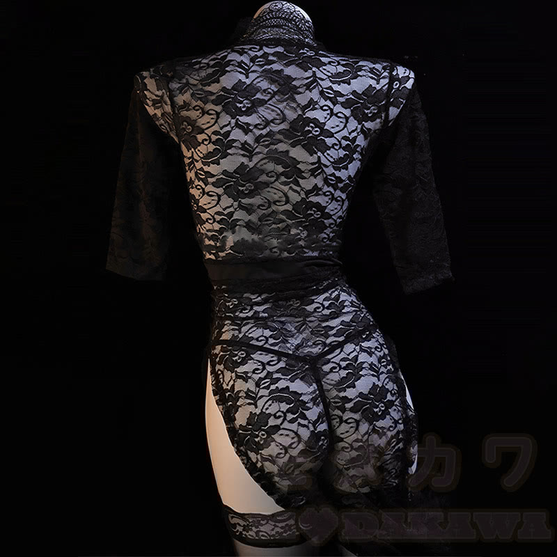 Sexy Lace See-through Split Lingerie Dress