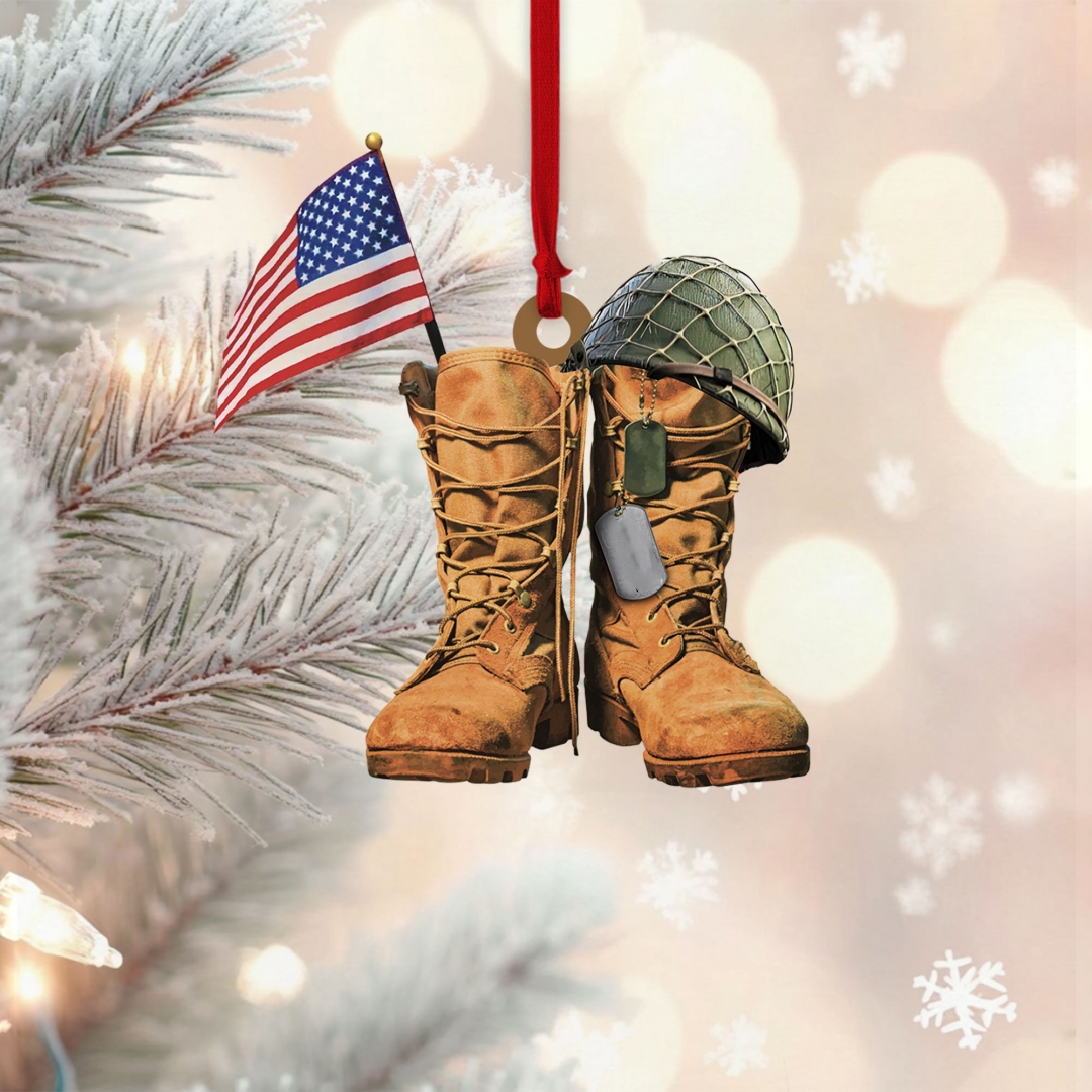 🪖Military Uniform Boots & Helmet Christmas Ornament