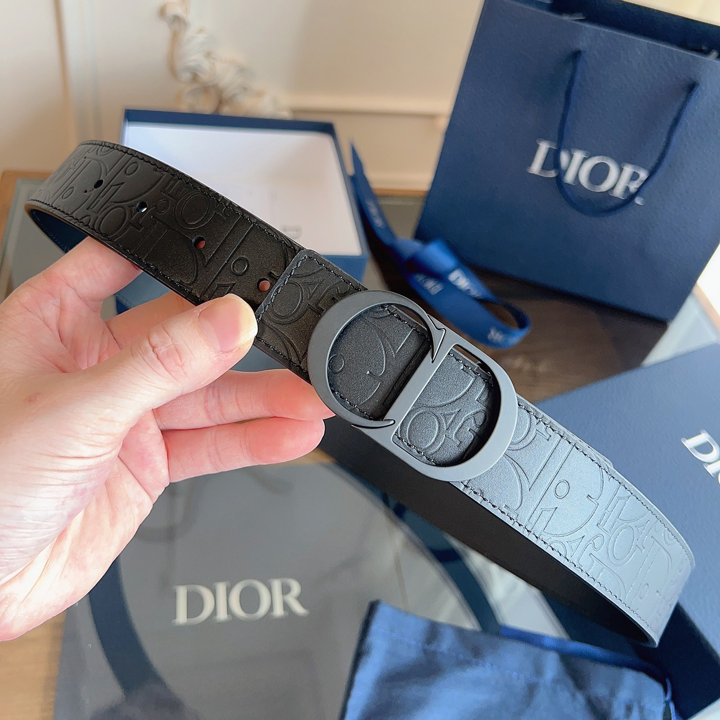 Dior printed full cowhide leather belt width 3.5CM