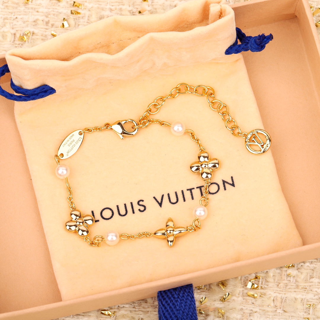 Louis Vuitton Gold Flower Pearl Bracelet