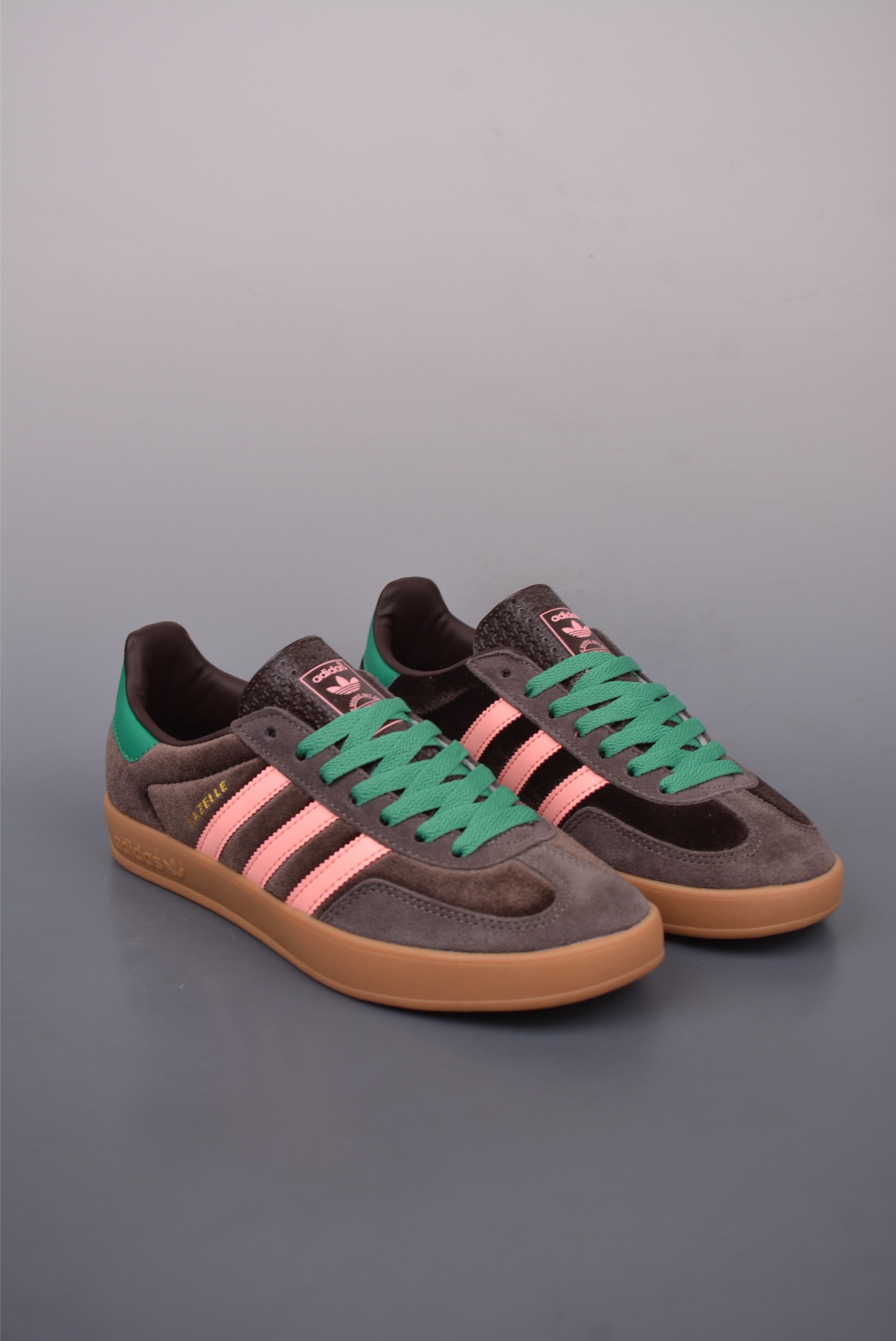 Adidas Gazelle Indoor Trainers Dark Coffee Pink Green JI2714