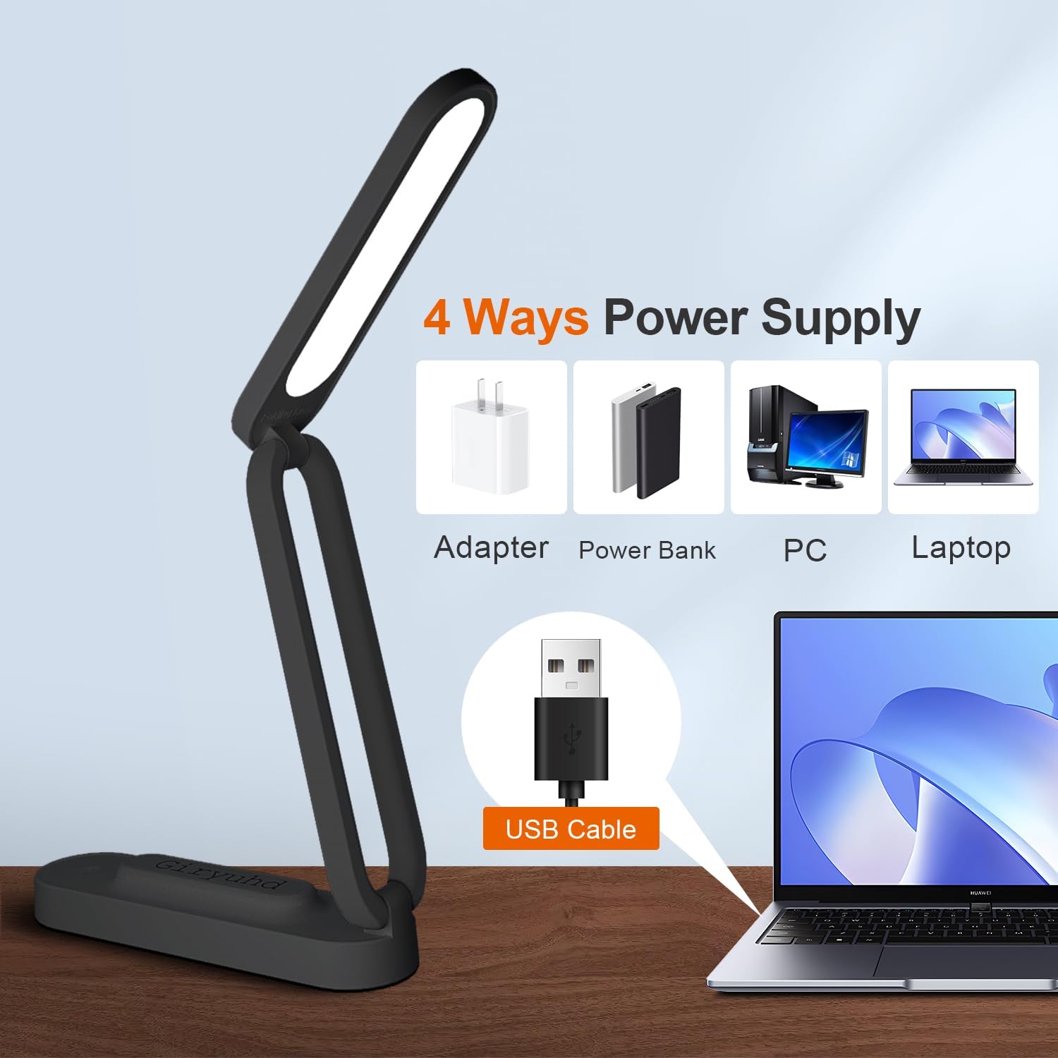 LED Desk Lamp for Office Home & Battery Operated Lamp Rechargeable Lamp Foldable & Portable Light, LED Desk Light Strip, 3 Brightness Dimmable Small Desk Lamp Wireless Reading Lamp