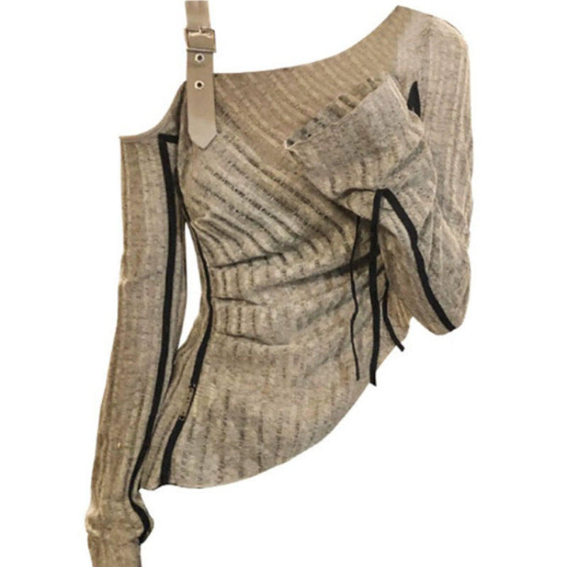 Women's Vintage Slim-Fit Sweater with Woven Shirt Design
