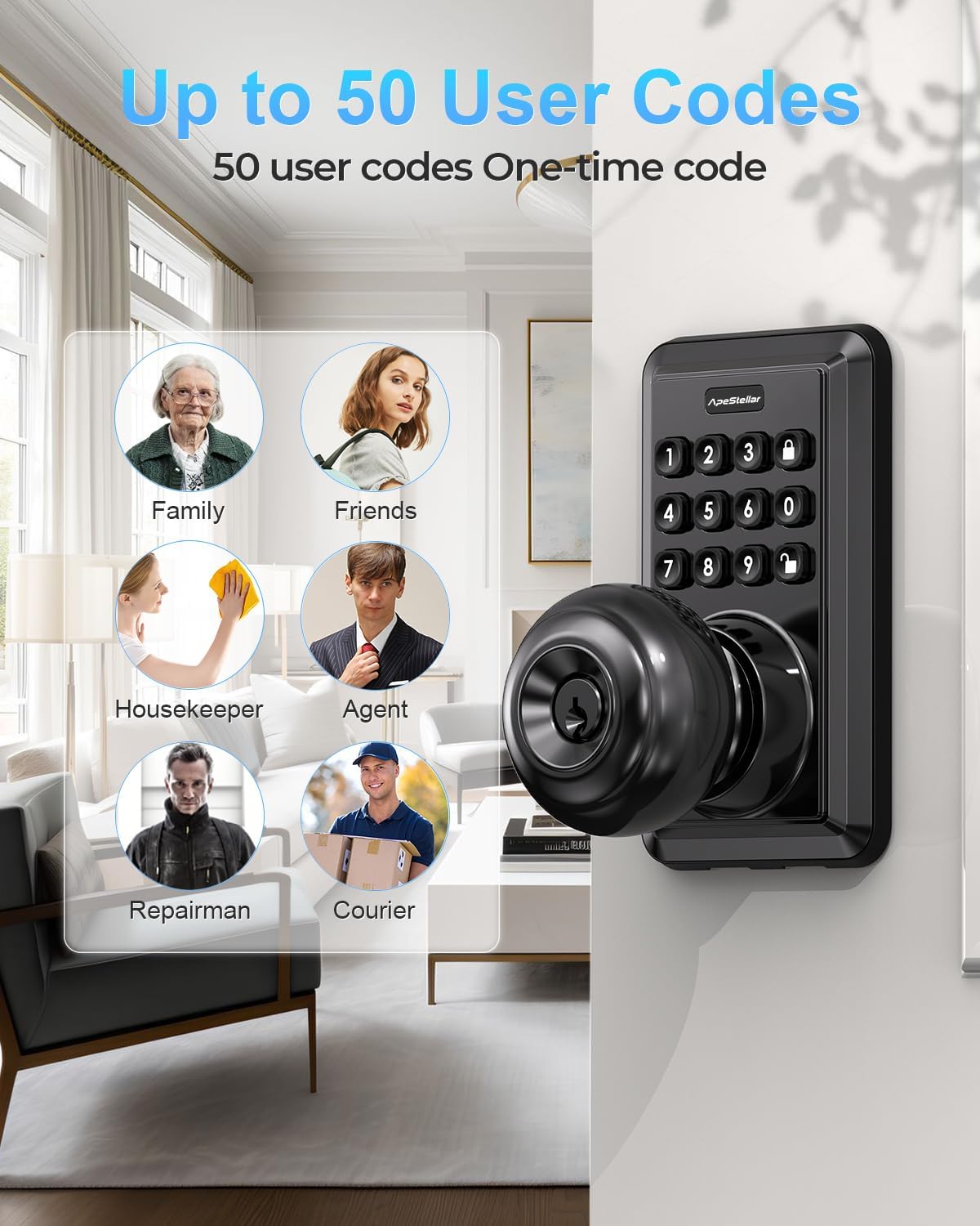 Keyless Entry Door Lock with Handle Knob - Digital Code Door Knob Handle Lock with Keypad - Smart Door Knob with Lock - Anti-Peeping Password-Auto Lock-Easy Installation-Oil Rubbed Bronze