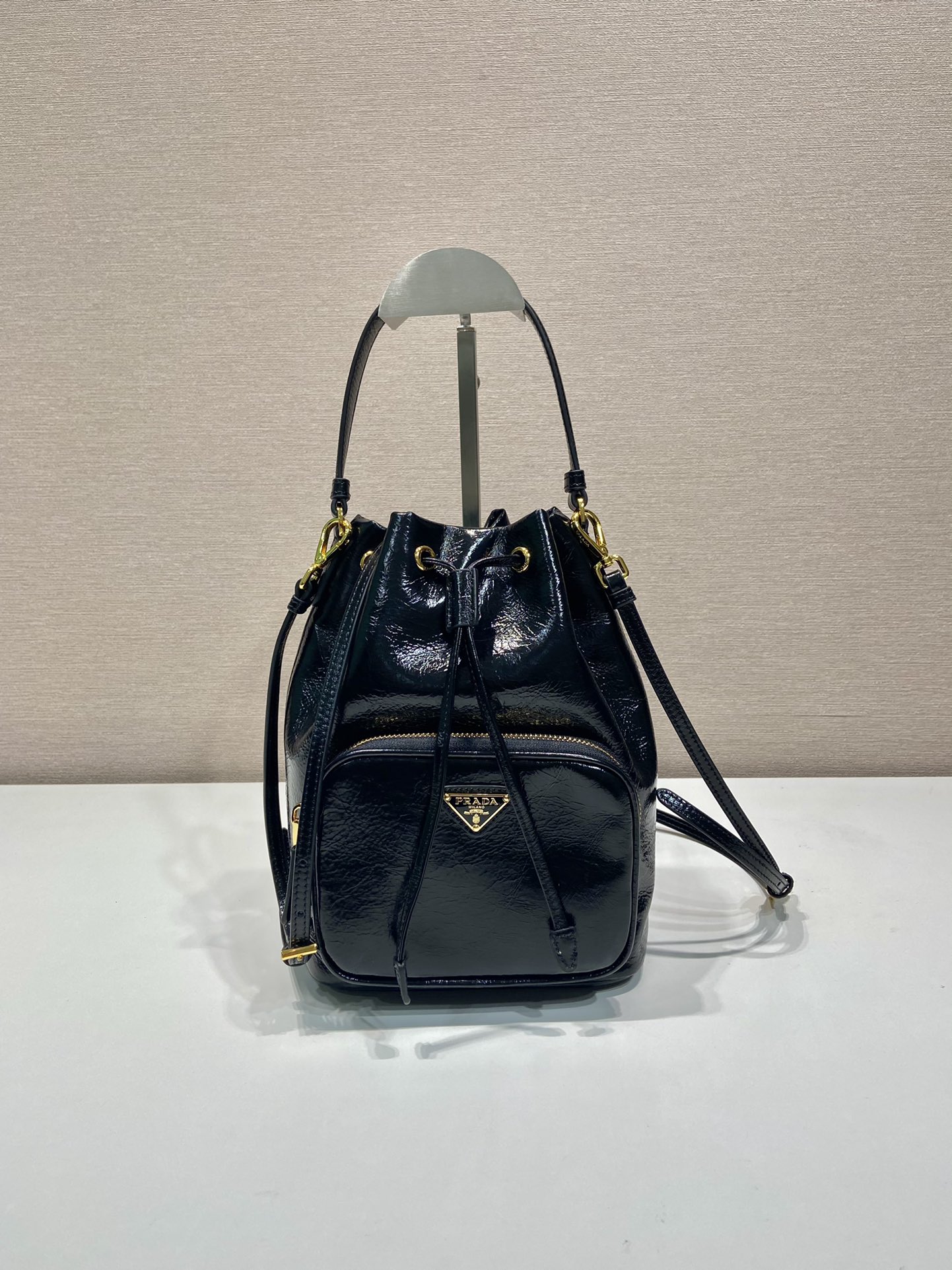 Prada waxed leather bucket bag 1BH038