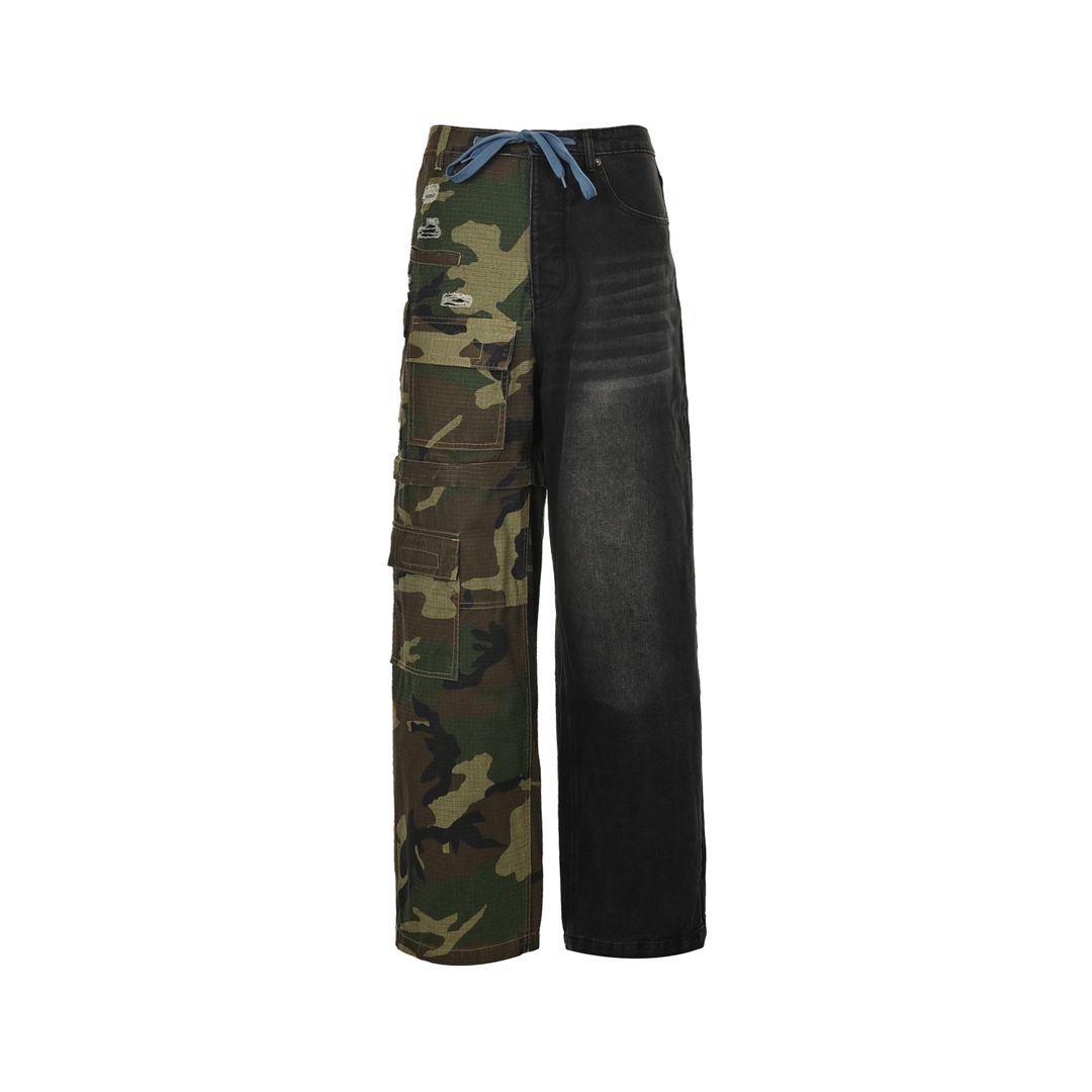 Balenciaga 24Fw camouflage panel wide-leg cargo jeans