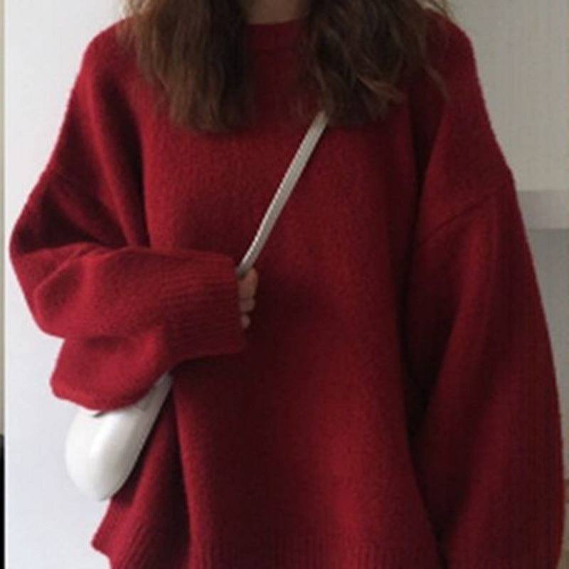 Women's Korean-Style Solid Color Round Neck Sweater