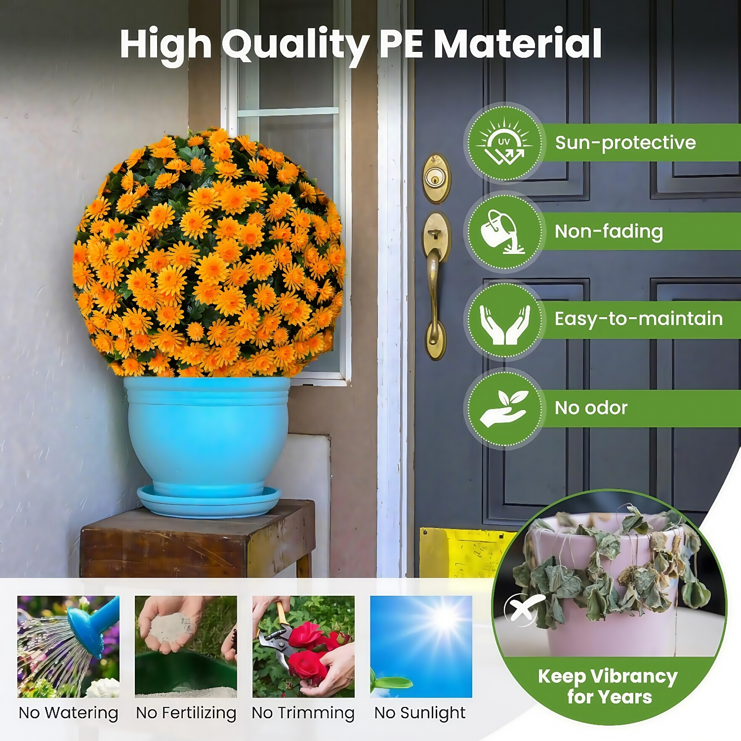 Faux Mum Indoor/Outdoor Garden Spheres, 1 Mum Sphere (2 Halves) , UV Protection, Waterproof, Windproof