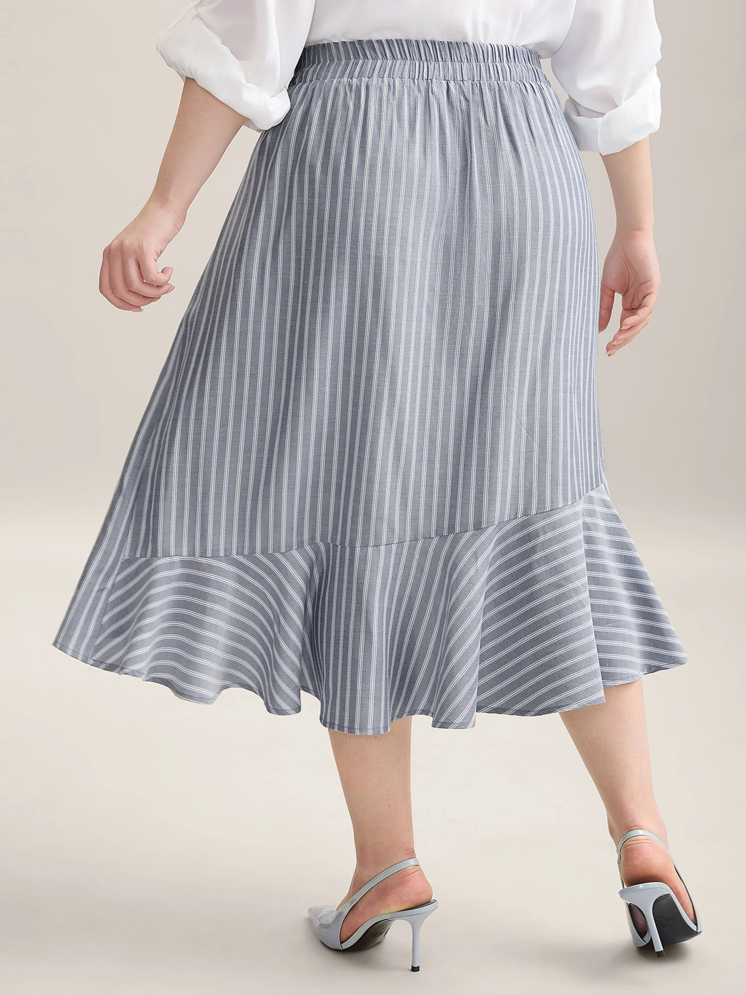 Stripe Print High-Low Hem Midi Skirt