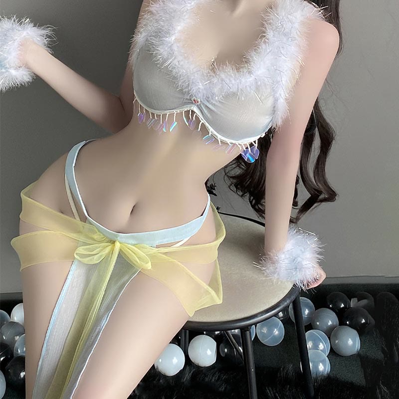 Cosplay Sexy Plush Top See-through Mesh Skirt Lingerie