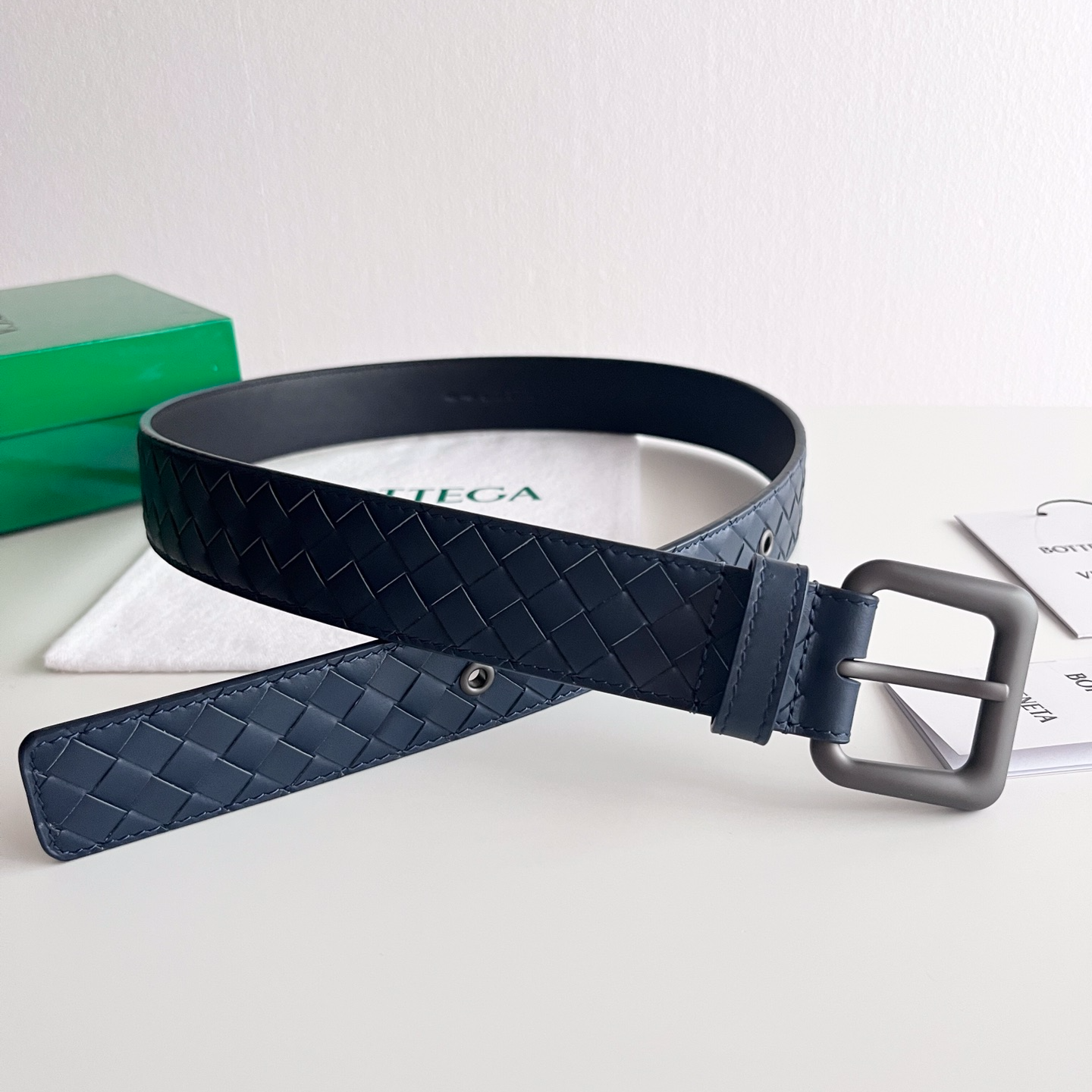 Bottega Veneta frosted pin buckle woven cowhide double-sided belt 3.5cm wide