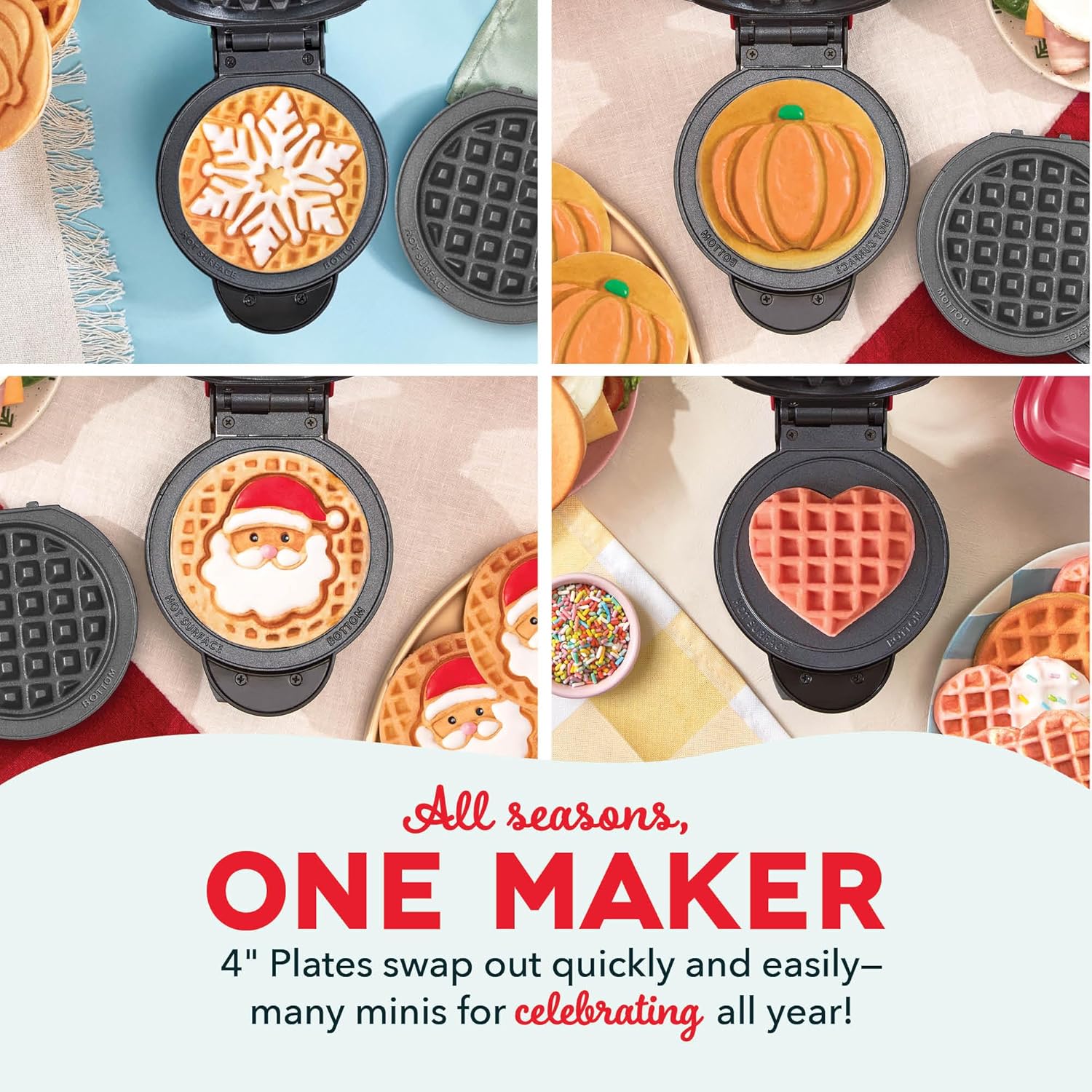 🎄Christmas Hot Sale🎄Removable Holiday Plates: Waffle Iron & Griddle – Nonstick Surface
